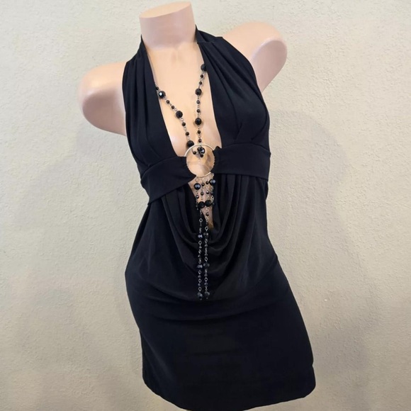 Versace Versus Dress Womens Black Halter Mini Jewelry Accent y2k Dress